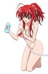  1girl absurdres barefoot breasts cleavage feet hair_bun high_school_dxd highres large_breasts long_hair navel nude ponytail red_hair rias_gremory shower sponge toenails toes 