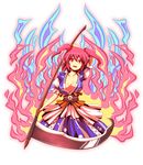  bad_id bad_pixiv_id banned_artist breasts cleavage coin hair_bobbles hair_ornament kisaragi_zwei large_breasts obi onozuka_komachi red_eyes red_hair revision sash scythe short_hair solo touhou two_side_up 