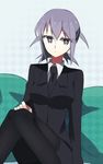  aoki_shizumi bad_id bad_pixiv_id blazer expressionless jacket kainou_yoshiko necktie pantyhose purple_hair saki sitting solo 