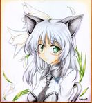  animal_ears blush flower green_eyes long_hair masana_hatuse sanya_v_litvyak shikishi smile solo strike_witches tail traditional_media world_witches_series 