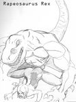  biceps breasts claws dinosaur doggystyle erection fangs female from_behind human interspecies male mammal muscles nude open_mouth pecs penis reptile scales scalie sex size_difference sketch straight tongue unknown_artist 