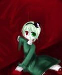  blood green_eyes green_hair guro hat headband heterochromia multicolored multicolored_eyes open_mouth red red_background red_eyes soga_no_tojiko solo tate_eboshi touhou 
