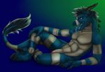  anthro biceps blue_background blue_body blue_dragon blue_tongue body_markings claws colored commission dragon drooling fangs fur ishigray male markings muscles nolines nude open_mouth pecs penis pinup plain_background pose saliva scales schism schism11 sketch solo stripes toe_claws tongue vein venom venomous white_skin 