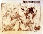  canine doggy_position doggystyle female forest from_behind human interspecies little_red_riding_hood male mammal monochrome sepia sex straight tree unknown_artist wolf wood 