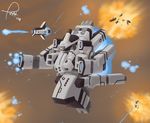  battle dogfight energy_beam explosion highres ion_engine no_humans original pizzacat_(tropios) science_fiction signature space space_craft 