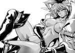  animal_ears boots breasts cape cat_ears facial_mark gloves greyscale highres juuni_senshi_bakuretsu_eto_ranger large_breasts manabe_jouji monochrome navel nipples nyanmaa pubic_hair pussy simple_background solo thigh_boots thighhighs white_background 