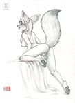  4_toes anthro breasts butt canine claws female fennec fox greyscale hindpaw inviting kacey looking_at_viewer mammal monochrome nipples nude paws plantigrade pose presenting pussy raised_tail seductive sketch soles solo toes 