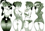  animal_ears apron ass back blush bra breasts bunny_ears bunnysuit elbow_gloves from_behind gloves green highres kusanagi_tonbo large_breasts leotard looking_at_viewer monochrome multiple_views naked_apron original panties pantyhose side-tie_panties sweater underwear underwear_only 