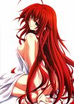  1girl absurdres ahoge ass bed_sheet blue_eyes breasts erect_nipples high_school_dxd highres large_breasts legs long_hair looking_back miyama-zero naked_sheet nude red_hair rias_gremory sideboob sitting solo thighs very_long_hair wariza 