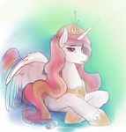  antiander crown equine female feral friendship_is_magic fur hair horn horse looking_at_viewer lying mammal my_little_pony nude on_front pink_hair pony princess princess_celestia_(mlp) royalty solo white_fur winged_unicorn wings 