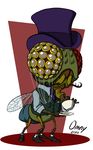  antennae arthropod cup english_text eyewear facial_hair fancy fly hat insect male monocle mustache necktie omny87 plain_background plate proboscis shoes solo text top_hat wings 