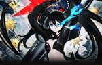  black_hair black_rock_shooter black_rock_shooter_(character) black_rock_shooter_arcana blue_eyes crown highres long_hair official_art solo taiki_(luster) twintails weapon 