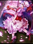  ascot bad_id bad_pixiv_id bat_wings blue_hair cup dress drinking_glass full_moon hat hat_ribbon highres moon red_eyes remilia_scarlet ribbon rukito short_hair smile solo touhou wine_glass wings 