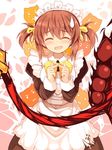  ^_^ blush brown_hair closed_eyes fingers_together hair_ribbon holding kurasuke kurasuke's_maid_girl maid maid_headdress open_mouth original ribbon rope sweatdrop 