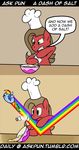  ask_pun batter bowl brown_hair chef_hat comic dialog duo english_text equine female feral friendship_is_magic green_eyes hair horse humor mammal multi-colored_hair my_little_pony pony pun pun_pony rainbow rainbow_dash_(mlp) rainbow_hair salt salt_shaker text tumblr 