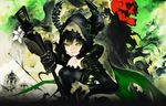  black_hair black_rock_shooter black_rock_shooter_arcana dead_master green_eyes highres horns official_art scythe skull solo taiki_(luster) weapon 