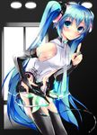  aqua_hair bridal_gauntlets character_name green_eyes hatsune_miku hatsune_miku_(append) highres long_hair necktie revision smile solo thighhighs twintails very_long_hair vocaloid vocaloid_append yagami_shuuichi 