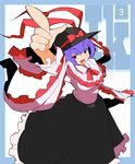  ario frills hat hat_ribbon looking_at_viewer nagae_iku open_mouth pointing pointing_up purple_hair red_eyes ribbon saturday_night_fever shawl short_hair skirt smile solo touhou 