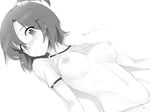  blush breasts greyscale gym_uniform highres looking_at_viewer mechazinaida medium_breasts monochrome nanashima_asami nipples power_pro_kun_pocket power_pro_kun_pocket_13 short_hair simple_background solo white_background 