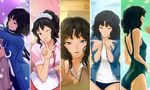  amagami classroom closed_eyes column_lineup competition_swimsuit haitaka maid_headdress messy_hair one-piece_swimsuit one_eye_closed revision snow swimsuit tanamachi_kaoru tray umbrella wavy_hair 