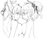  alternate_breast_size bad_id bad_pixiv_id breast_press breasts eye_contact greyscale horns ibuki_suika kurodani_yamame large_breasts looking_at_another monochrome multiple_girls nude open_mouth sketch smile symmetrical_docking tears topo_(bacchustab) touhou white_background yuri 