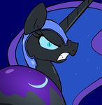  blue_hair butt cutie_mark equine female feral friendship_is_magic green_eyes hair helmet horn horse looking_at_viewer looking_back mammal my_little_pony nightmare_moon_(mlp) pony princess_luna_(mlp) solo zev 