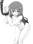  blush breasts chain greyscale long_hair mechazinaida medium_breasts monochrome nanatsuji_himeko nipples nude power_pro_kun_pocket power_pro_kun_pocket_14 restrained simple_background solo very_long_hair white_background 