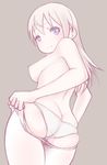  ass bad_id bad_pixiv_id blonde_hair blue_eyes breasts eila_ilmatar_juutilainen long_hair looking_back medium_breasts panties pantyhose pantyhose_pull ruri_yuu smile solo strike_witches topless underwear world_witches_series 