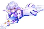  arutera ass ayanami_rei bad_id bad_pixiv_id banned_artist blue_hair bodysuit neon_genesis_evangelion plugsuit red_eyes short_hair skin_tight solo white_background white_bodysuit 