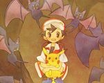  bangs baseball_cap black_eyes black_hair child gen_1_pokemon hat holding looking_at_viewer lowres pikachu pokemon pokemon_(creature) pokemon_(game) pokemon_rgby red_(pokemon) red_(pokemon_rgby) sweatdrop tomoria 