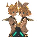  1girl aqua_eyes blonde_hair brother_and_sister hair_ribbon kagamine_len kagamine_rin lowres ookami_(pixiv27280) open_mouth pixel_art ribbon siblings simple_background twins vocaloid white_background 