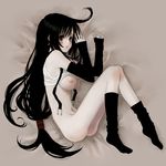  ass bad_id bad_pixiv_id black_hair breasts detached_sleeves face final_fantasy final_fantasy_vii flat_ass legs long_hair low-tied_long_hair lying medium_breasts nagumo_kuu nipples nude on_side red_eyes revision socks solo suspenders tifa_lockhart 