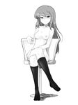  breasts crossed_legs greyscale long_hair mechazinaida medium_breasts monochrome nanatsuji_himeko nipples nude power_pro_kun_pocket power_pro_kun_pocket_14 simple_background sitting solo white_background 