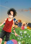  3boys brothers child east_blue flower freckles hat kara_(acluf-0156) male male_focus monkey_d_luffy multiple_boys one_piece outdoors pixiv_thumbnail pole portgas_d_ace resized sabo_(one_piece) siblings straw_hat top_hat young younger 