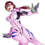  bodysuit brown_hair evangelion:_2.0_you_can_(not)_advance glasses hair_ornament hairclip highres long_hair makinami_mari_illustrious neon_genesis_evangelion onsoku_maru open_mouth pink_bodysuit plugsuit rebuild_of_evangelion red-framed_eyewear simple_background smile solo twintails white_background 