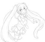  bare_shoulders detached_sleeves greyscale hatsune_miku headphones headset highres lineart long_hair monochrome necktie skirt smile solo tachitsu_teto thighhighs twintails vocaloid zettai_ryouiki 