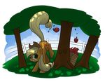  alpha_channel apple applejack_(mlp) basket blonde_hair cutie_mark equine female fence feral field friendship_is_magic fruit grass green_eyes hair horse mammal my_little_pony outside plain_background pony solo transparent_background tree underpable 
