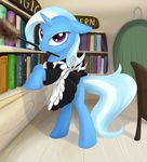  book clothing equine feather_duster female feral friendship_is_magic hair horn library looking_at_viewer maid maid_uniform mammal my_little_pony purple_eyes smile sokolas solo trixie_(mlp) two_tone_hair unicorn 
