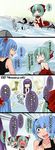  4koma alternate_costume aoshima bare_shoulders blue_eyes blue_hair blush boots bow breasts comic crescent dress female_pervert folklore french front_ponytail green_eyes green_hair hair_bobbles hair_bow hair_ornament hair_ribbon highres honest_axe impossible_clothes kagiyama_hina kawashiro_nitori long_hair medium_breasts multiple_girls open_mouth parody patchouli_knowledge patchoung pervert purple_hair ribbon short_hair tank_top touhou translated two_side_up 