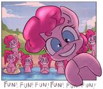  atryl blue_eyes breaking_the_fourth_wall equine female feral flotation_device friendship_is_magic fur group hair horse looking_at_viewer mammal my_little_pony pink_fur pink_hair pinkie_pie_(mlp) pony smile water 