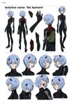  absurdres ayanami_rei black_bodysuit blue_hair bodysuit clenched_teeth evangelion:_3.0_you_can_(not)_redo hair_ornament highres multiple_views neon_genesis_evangelion non-web_source official_art open_mouth plugsuit rebuild_of_evangelion red_eyes scan short_hair spoilers teeth text_focus turnaround wince 