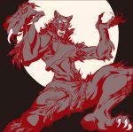  4_toes 5_fingers anthro barefoot biped border canid canine claws clothing digital_media_(artwork) female mammal moon navel needmorekimchi night no_pupils open_mouth red_border shorts solo teeth toes tongue tongue_out torn_clothing were werecanid werecanine werewolf 