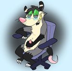  camcartoonfanatic cartoon chair eyewear fan_art frindle glasses green_eyes jerk_off male mammal marsupial masturbation office_chair opossum oppossum penis plain_background solo toony 