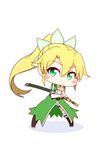  blonde_hair blush_stickers chibi green_eyes kaleido_yuki leafa long_hair smile solo sword sword_art_online weapon 