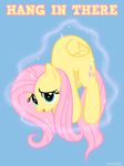  adiwan blue_eyes cutie_mark english_text equine female feral fluttershy_(mlp) friendship_is_magic glowing hair hi_res horse levitation looking_at_viewer magic mammal my_little_pony outside pegasus pink_hair plain_background pony sky solo sparkle text wings 