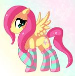  cutie_mark equine female feral fluttershy_(mlp) fluttershy_mlp friendship_is_magic fur green_eyes hair looking_at_viewer mammal my_little_pony pegasus pink_hair plain_background socks solo wings yellow_fur 