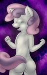  anthro anthrofied big_butt butt cub equine female friendship_is_magic fur green_eyes hair half-closed_eyes horn horse lamiaaaa looking_at_viewer looking_back mammal my_little_pony nude pony smile solo sweetie_belle_(mlp) two_tone_hair unicorn white_fur young 