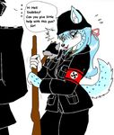  cute droll3 english_text female gun kar98k male mammal nazi plain_background ranged_weapon rifle text weapon white_background wolf 