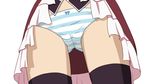  highres mahou_shoujo_madoka_magica panties sakura_kyouko simple_background solo striped striped_panties thighhighs tomboo underwear white_background 