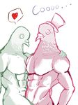  abs anthro avian biceps bird duo english_text feathers gay hat holding male muscles nude pecs pigeon plain_background pose sketch text white_background 